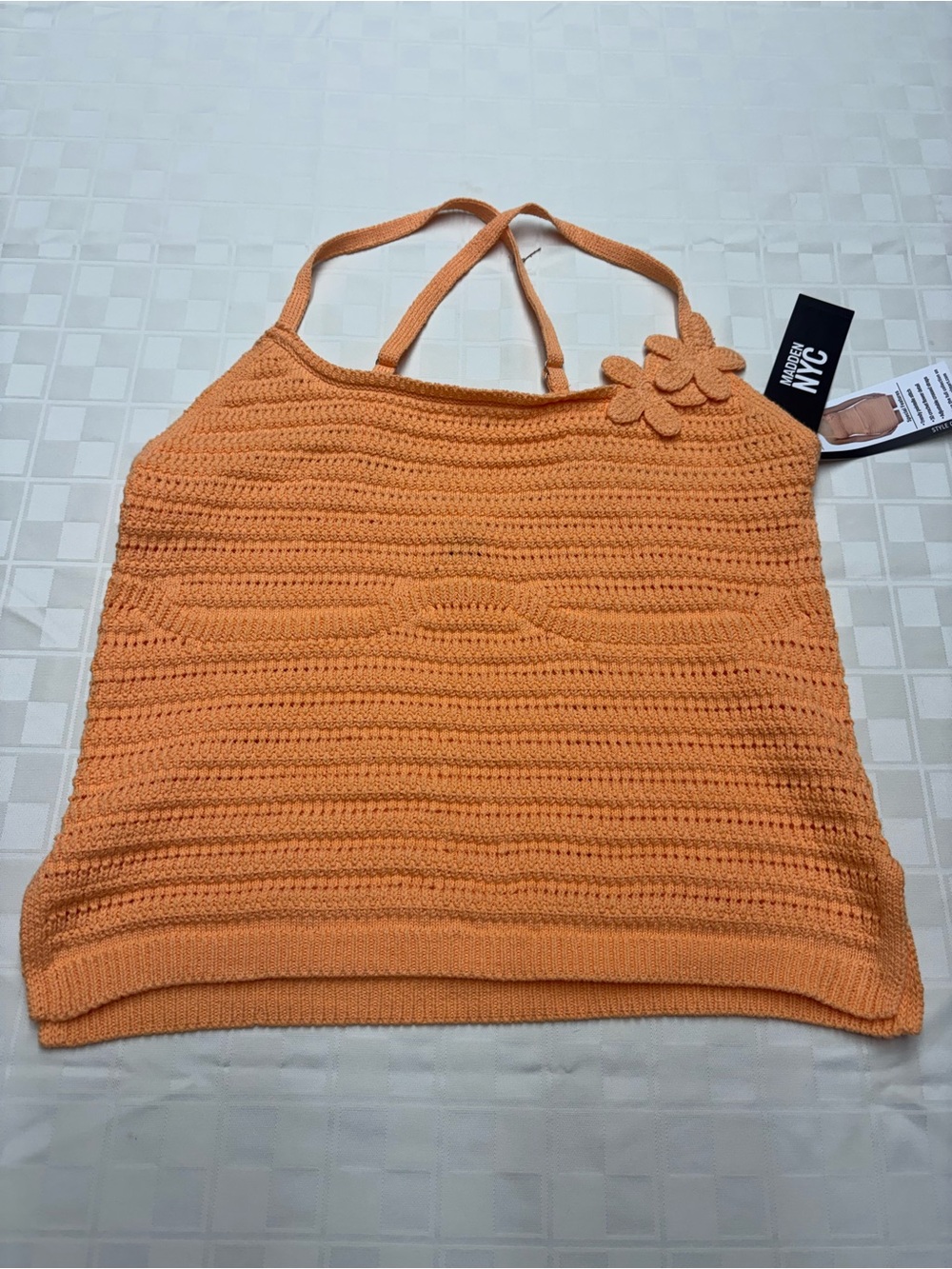 NYC Peach-Orange Crochet Tank with Floral Detail